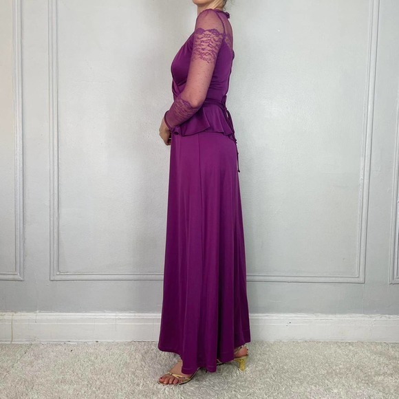 Vintage 70s Fuchsia Purple Dress Gown - Picture 2 of 4